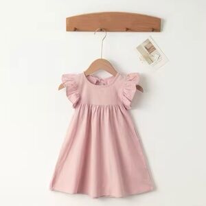 Girls' Ruffle Sleeves Pink 100% Cotton Dress